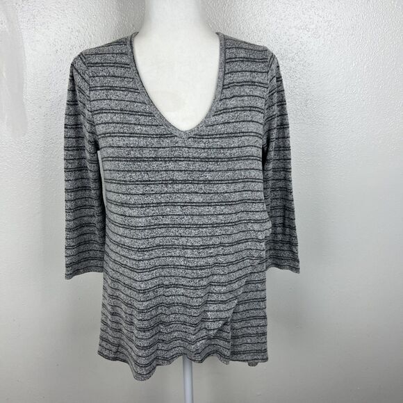 Andree by Unit Sweater Women Small Grey Striped 3/4 Sleeve Lightweight V-Neck - Picture 14 of 14